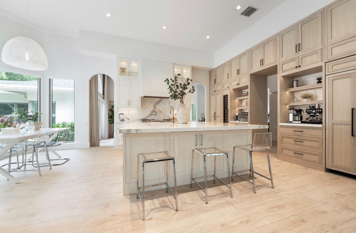 Inside of Kitchen with Huge Island After Kitchen Remodeling in Palmetto Bay, Coral Gables